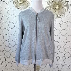 Eileen Fisher Bomber Jacket Petite L Gray Zip Casual Minimalist Organic Cotton